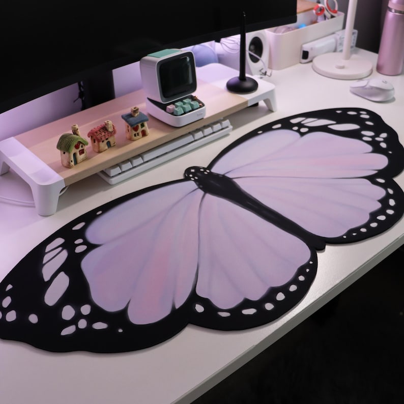 Laptop Accessories Protector - Lilac Butterfly Deskmat 90x40cm Keyboard Kawaii