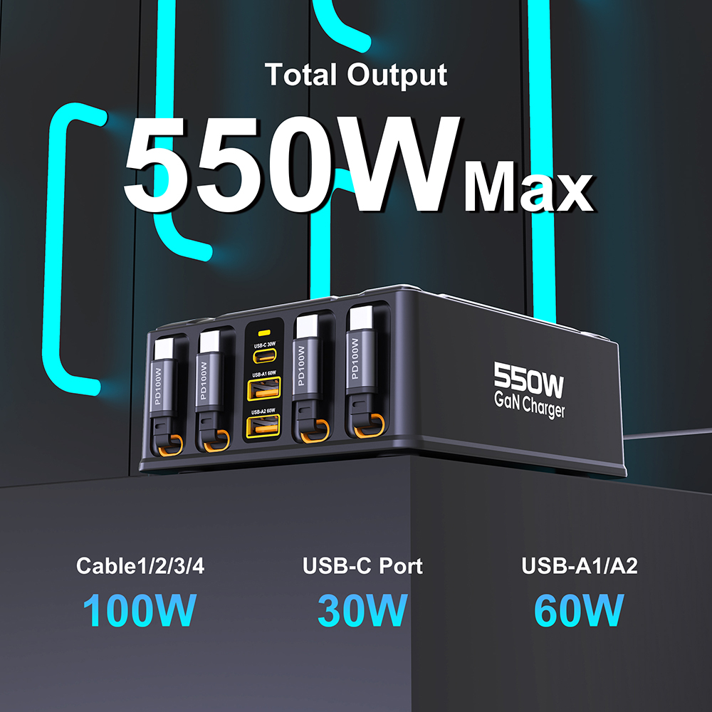 550W 7-in-1 Charging Station w - đánh giá và giá Laptop Lock Cable