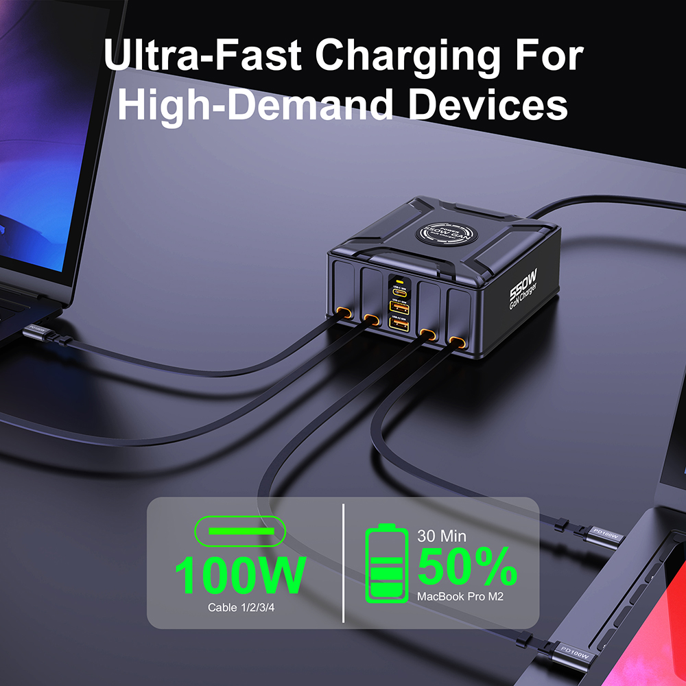550W 7-in-1 Charging Station w - đánh giá và giá Laptop Lock Cable