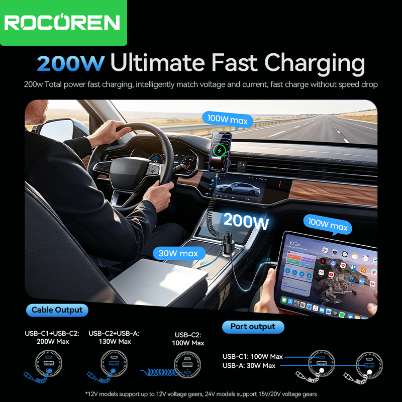 Rocoren 200W Car Charger Fast  - đánh giá và giá Laptop Lock Cable