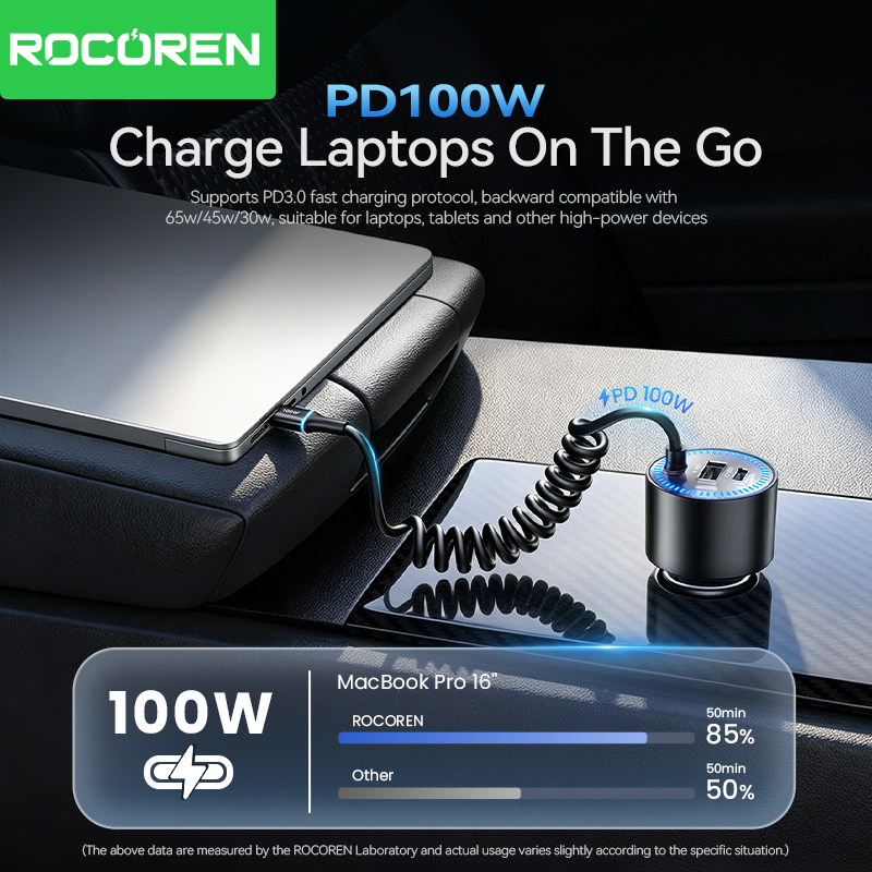 Rocoren 200W Car Charger Fast  - đánh giá và giá Laptop Lock Cable
