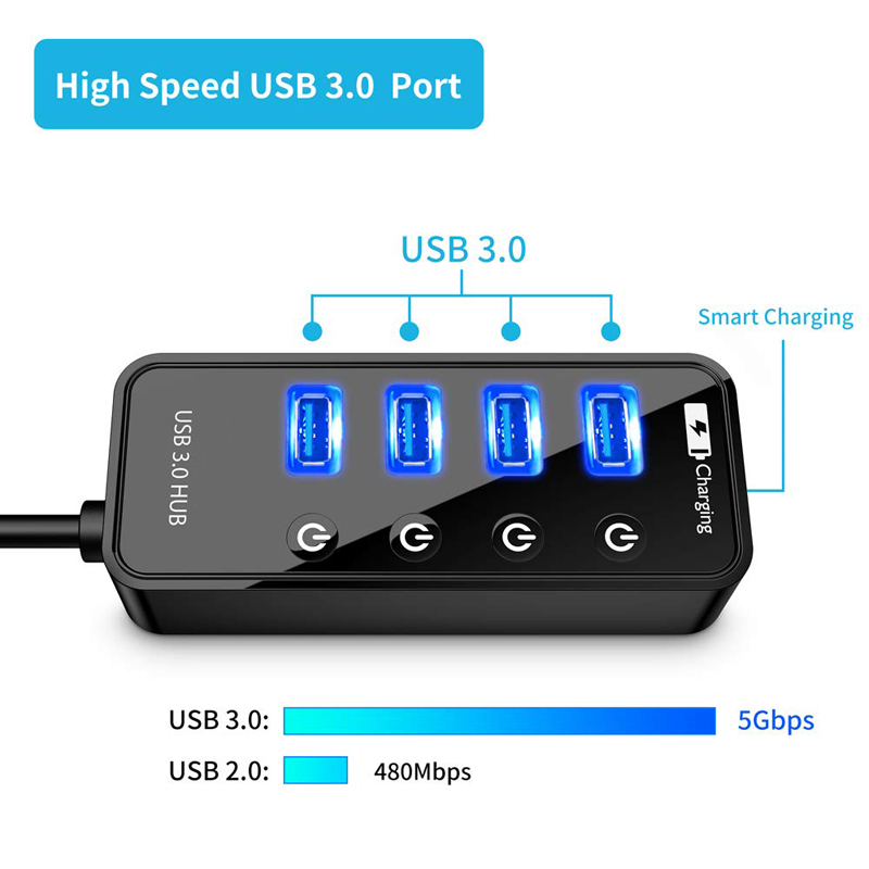 USB HUB 3.0 4 7 Port Smart Pho - đánh giá và giá Laptop Lock Cable