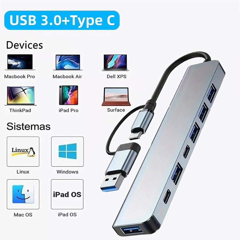 2 In 1 USB3.0 Hub 7 Port Type  - đánh giá và giá Laptop Accessories Hub