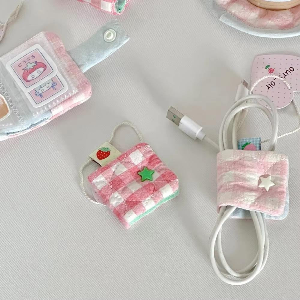 Cute Plaid Cotton Headphone Ba - đánh giá và giá Cable Management Bag