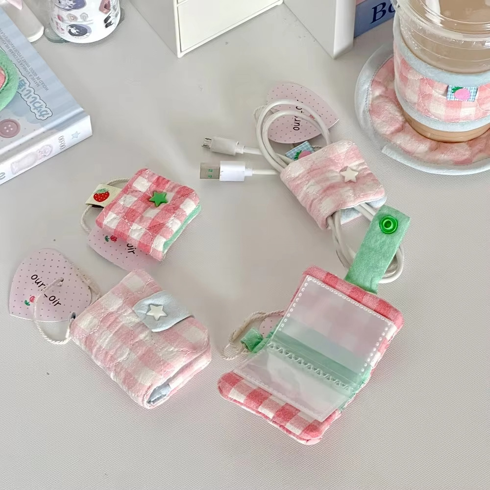 Cute Plaid Cotton Headphone Ba - đánh giá và giá Cable Management Bag