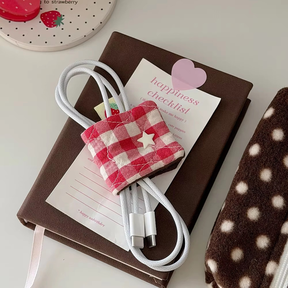 Cute Plaid Cotton Headphone Ba - đánh giá và giá Cable Management Bag