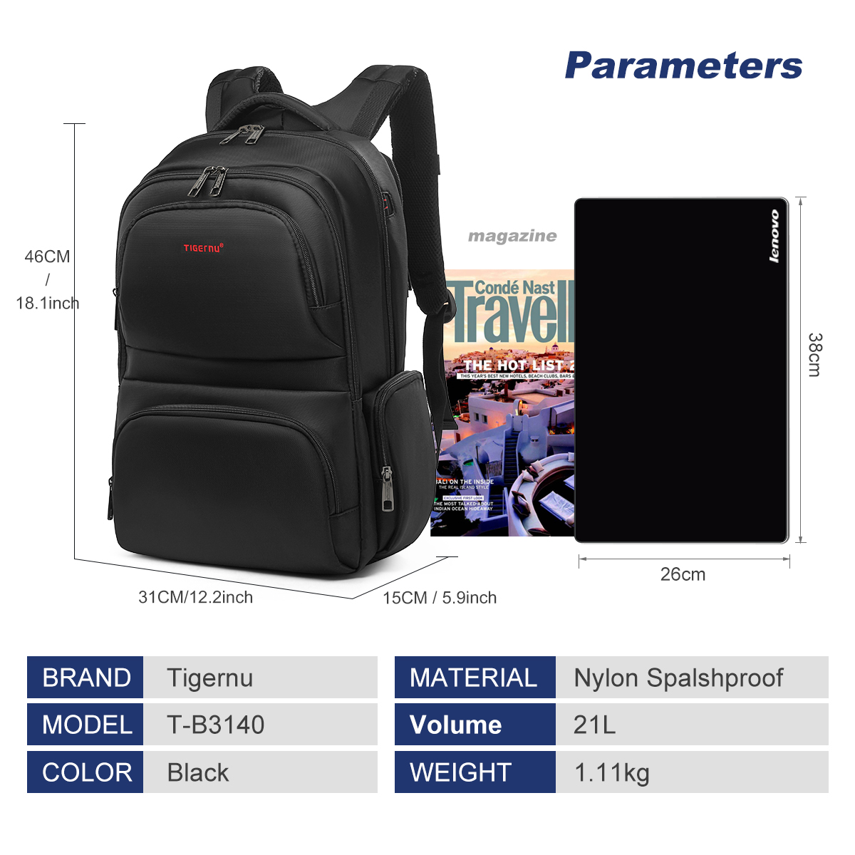 Tigernu Brand Nylon Waterproof - đánh giá và giá Laptop Backpack Anti Theft